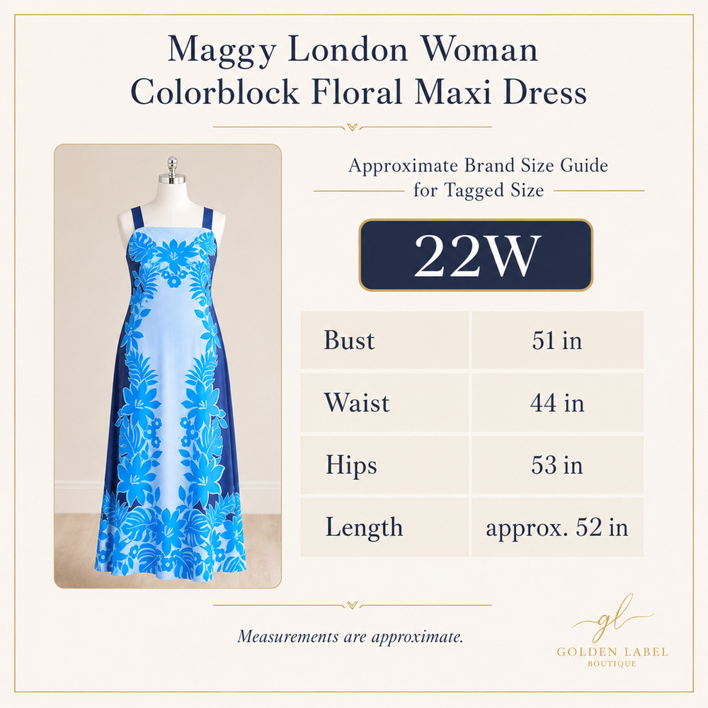 NWOT Maggy London 22W Blue Navy Floral Colorblock Maxi Dress Sleeveless - Picture 10 of 10